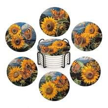 Coasters - Sunflower and Butterfly On the Mountain - View 7