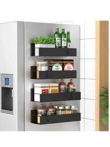 HuggieGems 4 Pack Magnetic Spice Storage Rack Organizer for Refrigerator and Oven, Black Fridge Organizers and Storage - Negro - Ver 1
