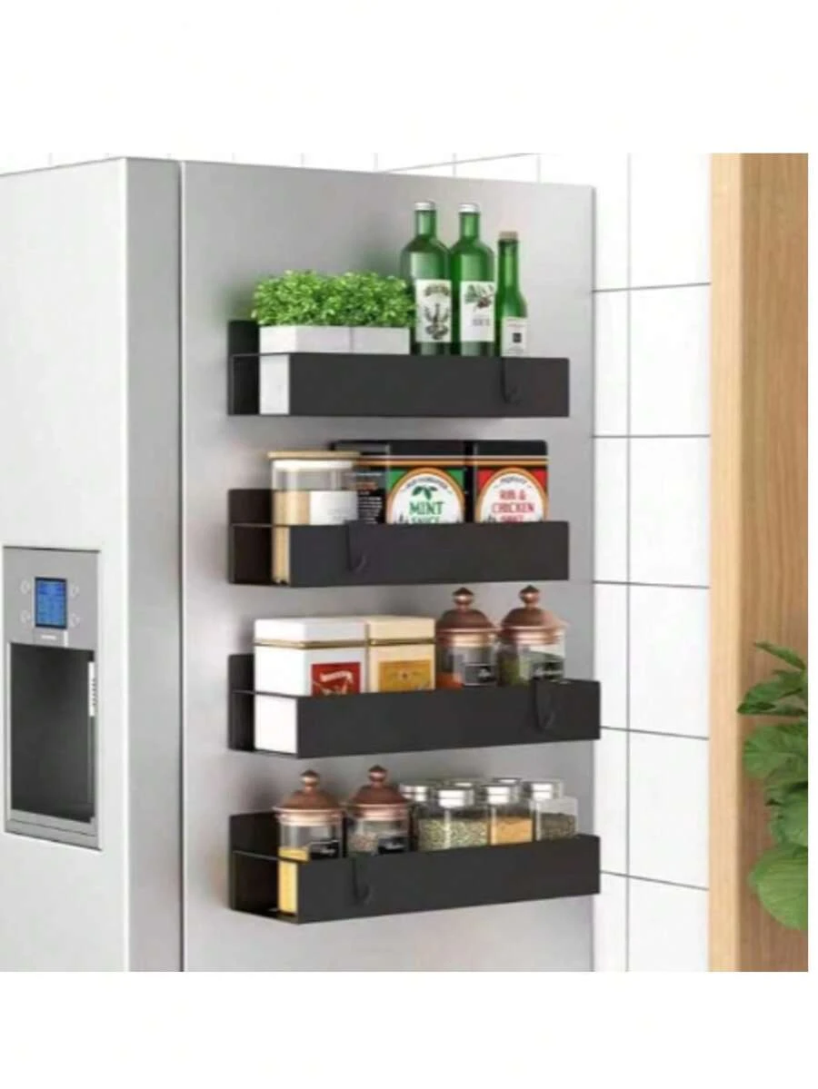 HuggieGems 4 Pack Magnetic Spice Storage Rack Organizer for Refrigerator and Oven, Black Fridge Organizers and Storage - Negro - Ver 1