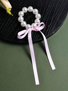 1/4 件装 女孩大号仿珍珠丝带蝴蝶结发圈，可爱新款丝带蝴蝶结流苏发绳发圈，优雅珍珠马尾辫发饰，适合节日派对和日常使用 - 彩色 - 查看 6