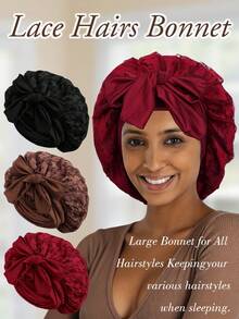 Mũ ngủ satin 2 lớp có mặt nạ mắt tháo rời, phù hợp với tóc xoăn tự nhiên, giảm xơ rối, giữ ẩm, làm mượt tóc thẳng, che phủ tóc dài, phù hợp với tóc xoăn và tóc tết, màu đen & hồng. - Hồng - Xem 11