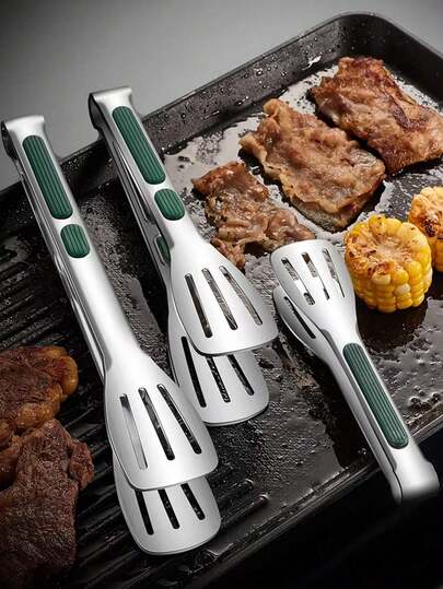 Set de 3 piezas, 1 pieza de pinzas para alimentos de acero inoxidable antideslizantes y resistentes al calor, pinzas para barbacoa de acero inoxidable de agarre fácil, pinzas para pan, pinzas para barbacoa, pinzas para alimentos de cocina, pinzas para bistec, pinzas para parrilla, pinzas para barbacoa resistentes al calor y antideslizantes, pinzas para carne, adecuadas para cocinar, servir, asar a la parrilla, ensalada, utensilios de cocina, accesorios de hornear, utensilios de cocina, clips de herramientas de cocina y comedor, herramientas de cocina, regalo para mujeres