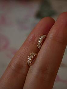 1 Pair S925 Sterling Silver Lace Edged Earrings, Personalized Design, Minimalist & Versatile, Rhinestone Embellished, Elegant Office/Commute Jewelry Gift For Women - Round - View 3