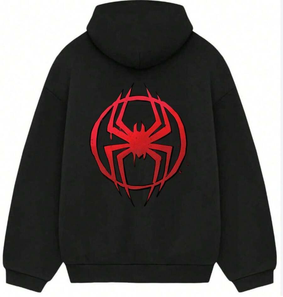 Men's And Women's Graphic Hoodie, Spider Graphic Man Hoodie,Fashionable Men's Hoodie, Surprise Gift For Friends And Family, Knit Fabric, For Autumn And Winter - 黑色2 - 查看 1
