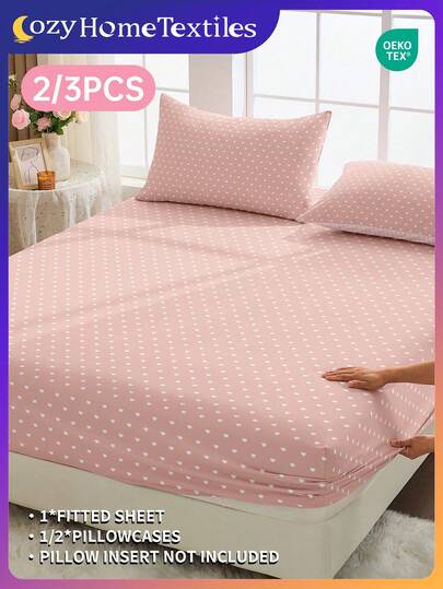 2/3件套印花床单套装，含枕套（小号），适用于9英寸至12英寸厚的床垫，柔软、抗皱、透气，适用于各种床型（单人床、双人床、大号双人床、特大号双人床），可机洗，通过Oeko-Tex认证