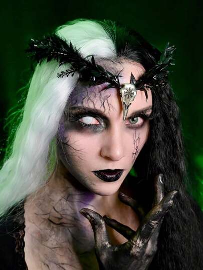 Black Elf Flower Crown - Gothic Raven Skull Headpiece, Witch Headband, Dark Fairy Halo, Suitable For Witch Aesthetic, Role-Play, Renaissance, Gothic Wedding, Photo Shoot