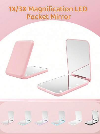 Portable Mini LED Makeup Mirror, Lighted Vanity Mirror, Travel Compact Makeup Mirror, Pocket Mirror With Lights, Multi-Functional Tabletop Cosmetic Mirror, Suitable For Dorm, Travel, Makeup, Office, Bedroom, Best Gift For Women On Valentine's Day/Mother's Day