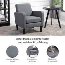 Reclining Armchair, Individual Armchair With Linen Upholstery, Wooden Legs, Light Grey, 66 X 72 X 74 Cm - Grey - View 5