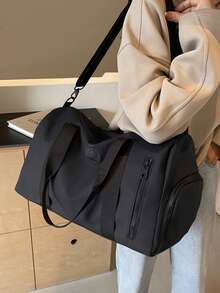 超大容量多口袋独立鞋隔层旅行行李袋，轻便便携式旅行行李袋，纯色多功能旅行拉链袋，运动/健身/瑜伽手提包带干湿分离袋，适用于学校、学校配件、学校用品 - 黑色 - 查看 5