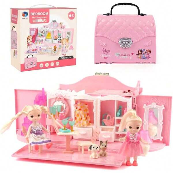NIERBO Casa de muñecas para niñas, Bolsa de Juguete portátil transformada, Juego de casa de Juegos con Muebles y 2 muñecas, Juguetes de cumpleaños para niños,40977196
