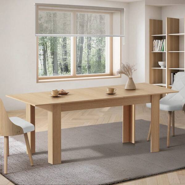 200cm Extra Long Modern Extendable Dining Table - Space-Saving Expandable Kitchen Table With Natural Wood Finish, Sturdy Hardwood/Particle Board Construction, Easy Assembly For Home, Restaurant, Cafe, Office - Minimalist Design With Leaf Mechanism