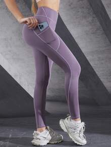 2pcs Sports Yoga Pants With 9" Pocket, Patchwork Yoga Leggings Suitable For Fitness, Exercises, Outdoor Activities - Đen + Nâu Tím - Xem 7