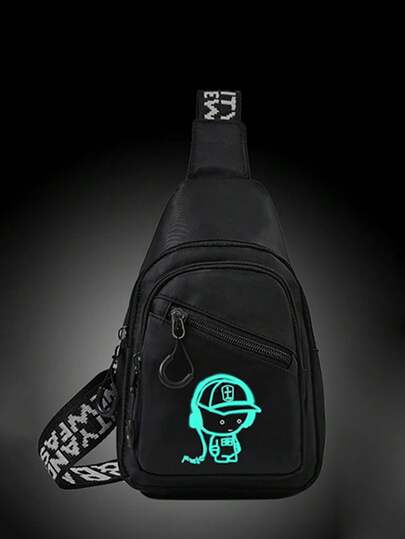 新款发光印花胸包，时尚男童胸包，休闲运动青年单肩包，小众设计创意斜挎包。