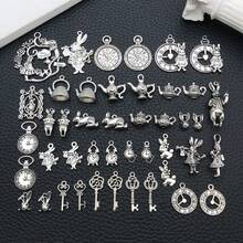 随机混装 44/45 件装 古银色/青铜色 爱丽丝梦游仙境主题茶会蒸汽朋克骷髅钥匙吊坠，适用于 DIY 首饰制作工艺品 - 愛麗絲 - 查看 14