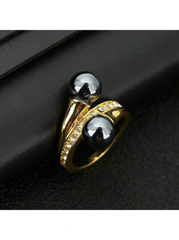 1pc Elegant Black Faux Pearl Vintage Style Ring, Suitable For Women's Dates, Parties, Princess Brides, Weddings, Engagements, Also Can Be Worn As Jewelry Accessory Or Valentine's Day Gift - Gold - View 10