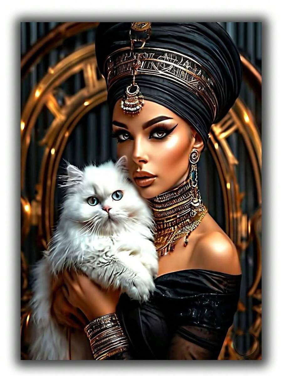 1 pieza Kit de arte de diamante con patrón de gato blanco y reina negra, kit de pintura de diamante 5D, bordado de cruz, regalo, bordado de diamante, mosaico, adecuado para adultos y principiantes, alivio del estrés manual, kit de arte digital de punto de diamante redondo completo - Multicolor - Ver 1