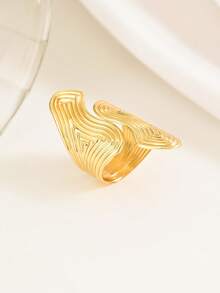1pc Asymmetrical Pattern Open Ring, Suitable For Women's Daily Wear - Gold - View 2