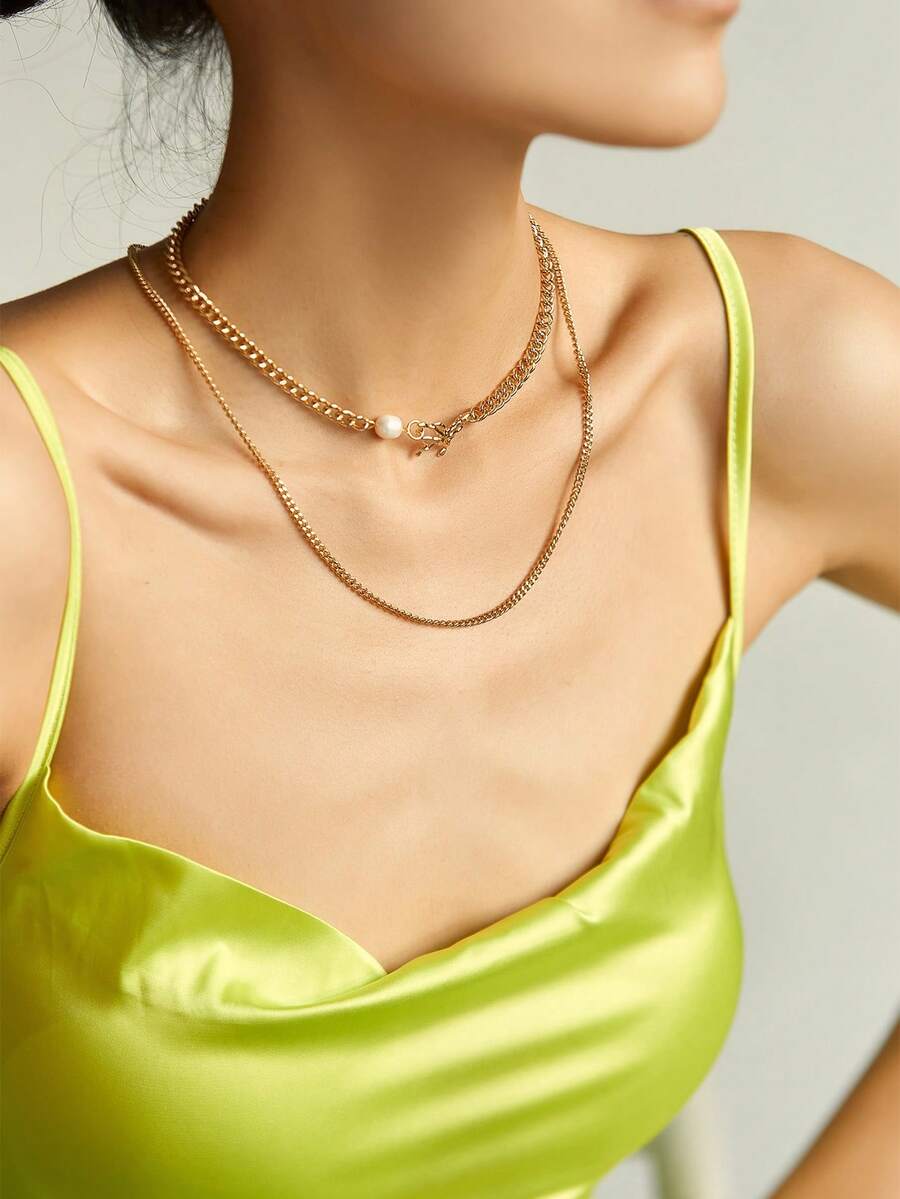 Nooxian 1 Set Gold Multi-Layer Irregular Hollow Butterfly Accessory With Natural Pearl Pendant Layered Necklace For Women