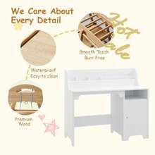 Conjunto de escritorio y silla para niños con armario, armario de almacenamiento, mesa de estudio de madera y estación de trabajo para computadora para dormitorio infantil. - Blanco - Ver 2