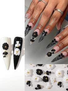 6/12/30pcs 3D Handmade Acrylic Flower Nail Art Decorations - Luxury White 3D Flowers With Rainbow Rhinestones And Golden Beads, Carved By Nail Artists, INS Trending Spring/Summer DIY Nail Supplies, Suitable For Women And Girls, Elegant Nail Stickers Nails - Yellow - View 9