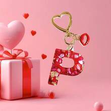 1pc Red Epoxy Initial Keychain, Cute Rhinestone Red Lip Heart Shaped Keyring, Valentine's Day Gift, Women Bag Charm Pendant, Suitable For Gifting To Lover/Best Friend/Mother/Friend - Red - View 17