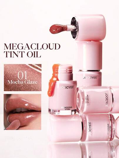  JOOCYEE MEGACLOUD TINT OIL Óleo Tintante Fermentado, Brilho de Gloss Labial Espelhado, Não Grudento, Batom À Prova d'Água, Cor Nude, Bálsamo Labial Hidratante para Outono/Inverno