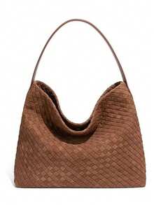 Daily Travel Hand-Woven Women's Bucket Bag, Fashionable Multi-Functional Large Capacity Single Shoulder Sling Handbag, Commuting Bag Tote - màu nâu - Xem 2