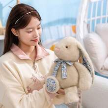1个可爱毛绒兔子玩偶，花卉兔子玩偶吊坠，柔软填充兔子抱枕，儿童生日礼物，复活节装饰品 - 彩色 - 查看 8