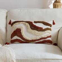 1件橙色大理石纹天鹅绒刺绣抱枕套，波西米亚几何图案靠垫套，适合室内装饰，四季皆宜的流苏装饰枕套，不含枕芯 - 橘色 - 查看 11