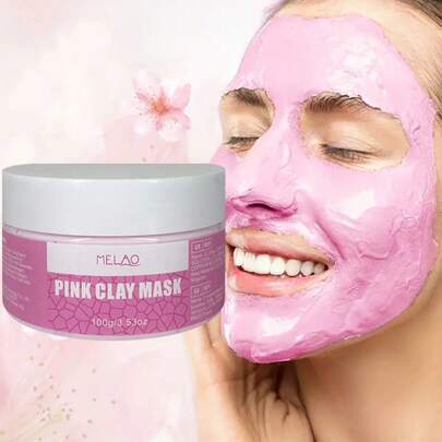  MELAO Natural Pink Clay Face Mask, Deep Cleansing Pore Minimizing, Purifying Refined Skin, Suitable For All Skin Types, Contains Natural Pink Clay, 100g/3.53oz