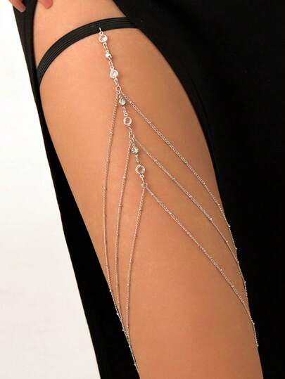 Sexy Leg Chain Lingerie Accessory, Multi-Layer Gold Sexy Thigh Chain Diamond Beaded Body Chain For Women