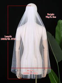 1 pieza Velo de novia estilo catedral con perlas, adecuado para bodas, fotografía, accesorios de fiesta, accesorios de oficina de registro con peine, ropa de otoño para mujeres - V130 - Ver 12