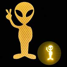 1pc Reflective Alien Car Sticker, Driving Warning Reflective Decal For Night - Alien - View 7