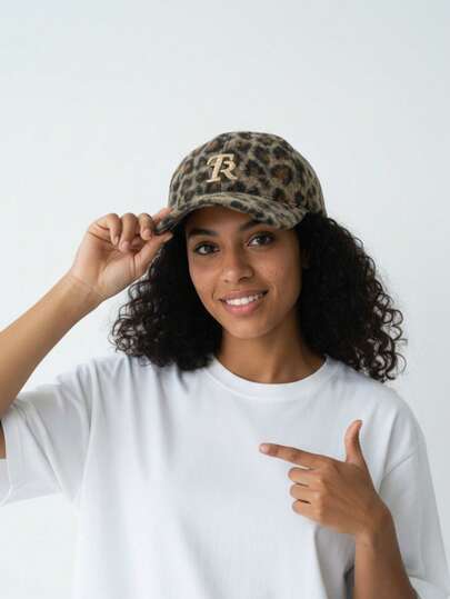 Women's Daily Commute; Casual, Vintage, And Street Styles; Leopard Print; Embroidered TR Letters, Long Brim Hat; Lamb Fleece Material, Multifunctional; Autumn And Winter Baseball Caps, Dad Hats; Suitable For Camping And Outdoor Activities; Also An Ideal Gift For Couples, Classmates, And Friends For Valentine's Day And Holiday Parties.