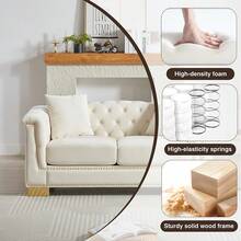 Chesterfield Velvet 3 Seater Sofa & 2 Seater Sofa Set, Moderm Sofa Couch Set With Rolled Arms And Button Tufted Back, Luxury Upholstered Living Room Furniture, Classic Modern Couch For Apartment Home Office, Deep Seat Sofa With Spring Cushions, Solid Wood Frame - 米色 - 查看 3