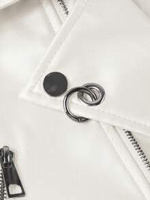 Giolshon Women's Autumn/Winter Street Style Faux Leather Short Biker Jacket - Asymmetric Zipper, Adjustable Waistband, Fashionable Urban Commuter Look - White - View 5