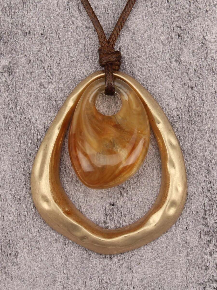 1件时尚简约金色水滴合金树脂吊坠长项链，派对礼物，送给女朋友/妈妈的礼物 - 金黃色大水滴 - 查看 1