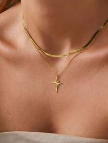 1pc 18K Gold Plated Stainless Steel Necklace With North Star Pendant, Constellation Stamp Necklace, Compass Necklace, Minimalist Big Dipper Necklace, Guiding Amulet, Gift For Her, Gift For Best Friend - Gold - View 6