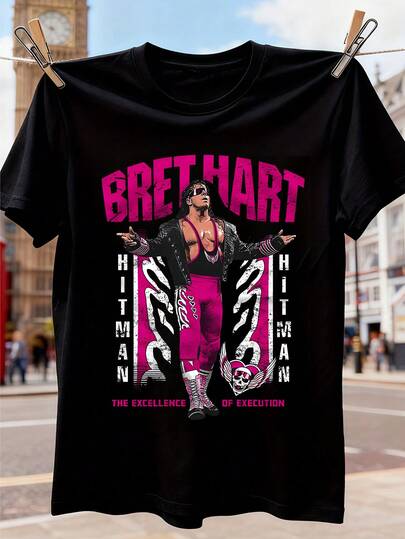 A High-Quality 100% Cotton Summer Men's T-Shirt With Wrestler Image Print, Full Of Retro Sentiment, Suitable For Daily Wear Of Wrestling Fans