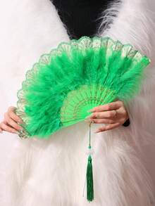 1 Stück realistischer Federfee Fächer, geeignet für Bälle, Bühnenaufführungen und Shows - Grün - Übersicht 3