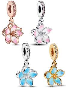 1pc Fashionable & Charming Valentine's Day Series Rotatable Multi-Color Cherry Blossom Bead Pendant, Creative Versatile Copper DIY Bracelet Necklace Gift For Lover - Multicolor - View 12