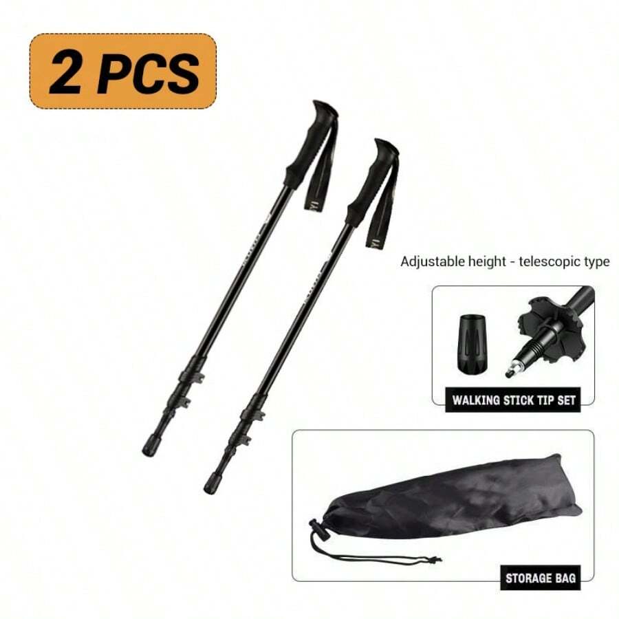 ChaoYi Portable Hiking Sticks,Aluminum Hiking Pole,Foldable And Portable Climbing Sticks,Climbing Sticks For Trail Running,1pc, Black - 黑色 - 查看 1