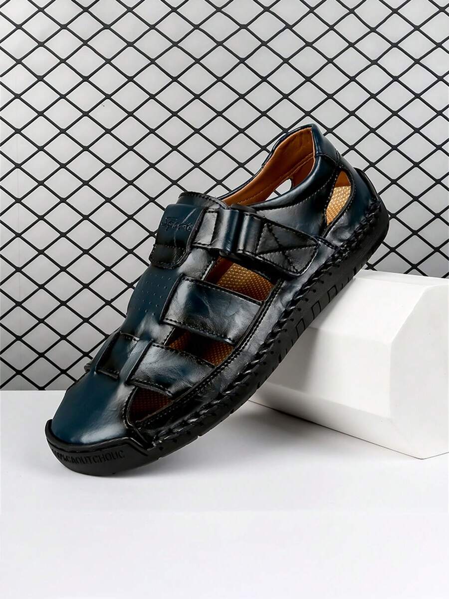 Dép nam đế dày thời trang mới, dép xăng đan mùa hè cho nam, dép đi biển nam thủ công kín mũi, chống trơn trượt, thoải mái. - Màu xanh lam - Xem 1