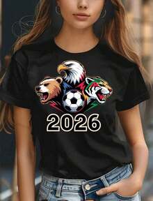 World Cup 2026 Mascots USA Canada Mexico Soccer Eagle Bear Jaguar Football Art T-Shirt Sublimation,World Cup Themed 2026 Animal Mascots Soccer Ball Graphic Print Crew Neck T-Shirt Sweatshirt Tops Design Details Plus Size Clothes Sleeve Length Short Sleeve Style Y2k Garment Style Casual Wear Suitable For All Seasons - 黑色 7 - 查看 6