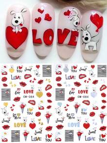 2pcs Cartoon Heart Dog Lip Texture Love Letter Valentine's Day Golden Gradient Pattern Nail Art Stickers, Nail Decoration DIY Nail Tools Nail Supplies - Multicolor - View 3