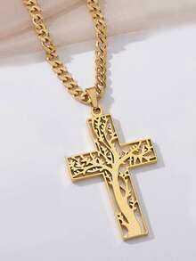 Fashionable Charming Hollow Tree Of Life Pendant Necklace, Stainless Steel Jewelry Accessory For Boys Girls, Party, European And American Style - World Tree Pendant Necklace - View 12