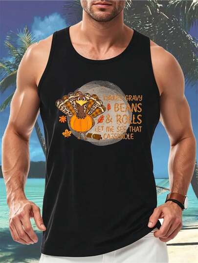 Men's Funny Thanksgiving Shirt - Turkey Gravy Beans & Rolls Let Me See That Casserole Graphic Sleeveless Tank Top - Lightweight Breathable Black T-Shirt For Gym, Outdoor, Thanksgiving Parties - Funny Turkey & Casserole Design With Autumn Leaves & Turkey Legs - All-Season Casual Outfit Gift For Men - Thanksgiving Party Outfit With Digital Print (Machine Washable) - Ideal For Turkey Day Events Minimalist, Modern, And Made For Versatility. This Sleeveless Tank Top Is The Ultimate Building Block For Countless Outfits-Durable, Easy To Care For, And Designed To Last, It's A Smart Investment For Any Wardrobe. Grab Yours Today And Experience Effortless Style At Its Best!