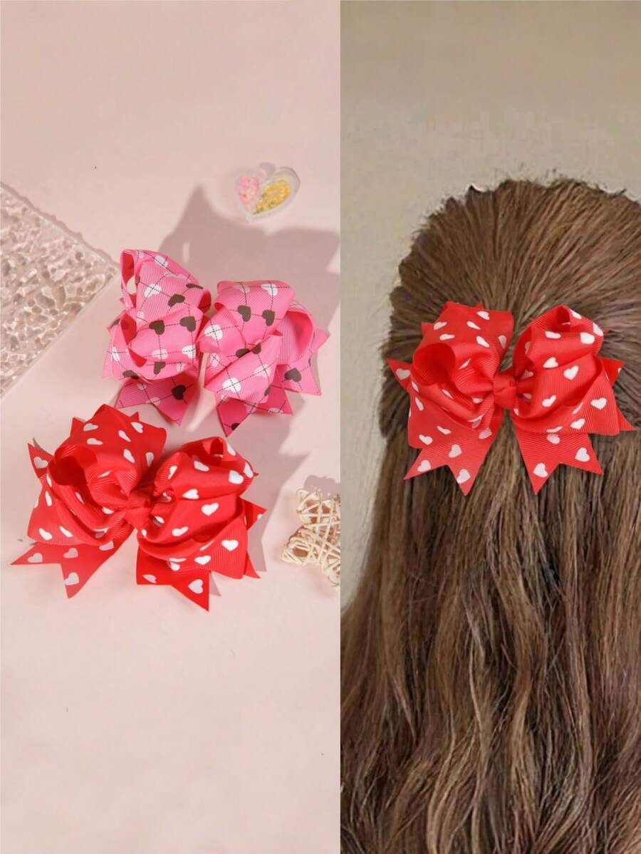 1 pieza Clip de pelo con lazo en forma de corazón rojo, adecuado para días festivos, regalo del Día de San Valentín - Multicolor - Ver 1