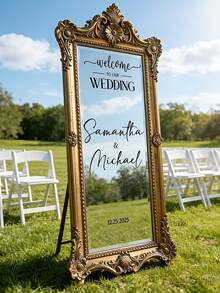 Custom Wedding Mirror Decal Sticker, Elegant Vinyl Welcome Sign Sticker, Romantic Theme, 2D Flat, Multi-Purpose Decor Suitable For Wedding Ceremony Or Reception, English, Durable Vinyl Material, Custom Wedding Signage - Multicolor 03 - View 7