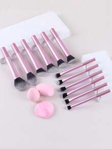 12pcs Multi-Functional Makeup Brush Set - Powder, Blusher, Foundation, Eyeshadow, Contour Brushes + Angled Makeup Sponge, Round Makeup Sponge, Pink Makeup Puff,Brush Set,Makeup Brush Kit,Make Up Brush Set,Make Up Set Complete,Makeup Brush Set,Complete Makeup Kit,Brush Kit,Brushes Makeup Set,Makeup Gift Set - 12 chiếc màu hồng tươi - Xem 4